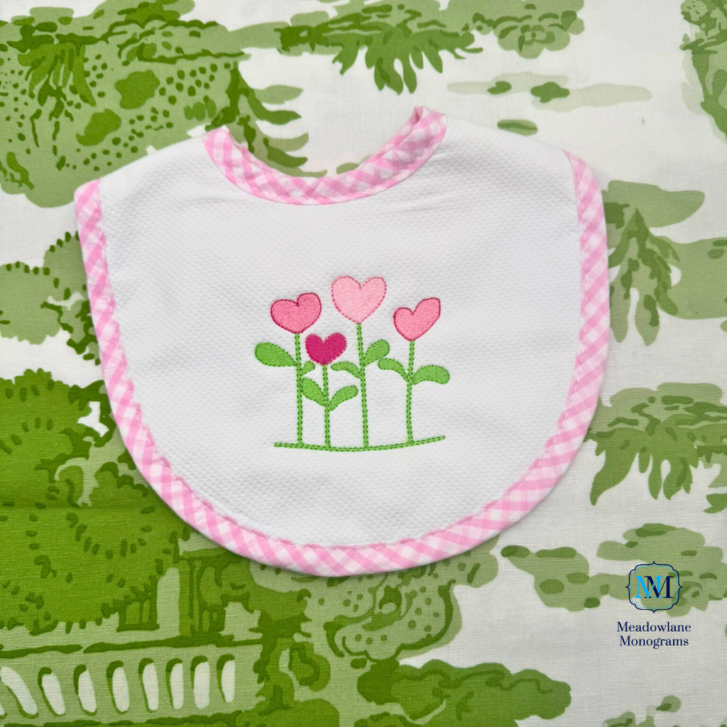 Valentine Heart Flowers Bib